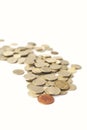 Mixed coin stacks on a white background