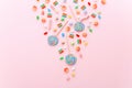 Mixed collection of colorful candy, on pink background. Flat lay, top view Royalty Free Stock Photo