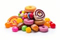 Mixed collection of colorful candy on white background with copy space Royalty Free Stock Photo