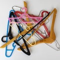 Mixed color hangers on white background Royalty Free Stock Photo