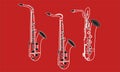 Mixed color line shape or outline of musical instrument Alto Saxophone, Tenor Saxophone and Baritone Saxophone trio in white conto Royalty Free Stock Photo