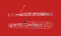 Mixed color line shape or outline of musical instrument Bassoon and Contrabassoon duet in white contour illustration Royalty Free Stock Photo