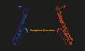Mixed colored line drawings of outline Saxophone ensembles musical instrument contour