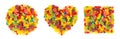 Mixed colorful candies. Collection of heart, circle and square of color sweets on white Royalty Free Stock Photo