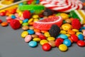 Mixed colorful fruit bonbon close up Royalty Free Stock Photo