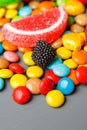 Mixed colorful fruit bonbon close up Royalty Free Stock Photo
