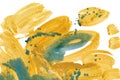 Mixed colors watercolor texture background. Hand drawn yellow and green smears, splashes abstract backdrop. Royalty Free Stock Photo