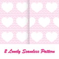 Mixed cute heart pink roses in white background floral seamless pattern. Royalty Free Stock Photo