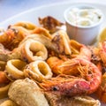 Mixed deep-fried fish, shrimp and squid platter