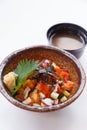 Mixed Donburi : Diced Salmon, Diced Tentacle Squid, Diced Maguro, Diced Unagi, Diced Cucumber with Ebiko and Seaweed.