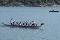 Mixed dragon boat team taking part in a competition Royalty Free Stock Photo