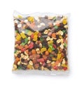 Mixed dried fruit and nuts in transparent plastic bag Royalty Free Stock Photo