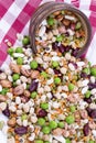 Mixed dried legumes and cereals isolated on white background, top view Royalty Free Stock Photo