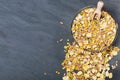 Mixed dried legumes and cereals one slate background, top view Royalty Free Stock Photo