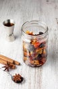 Mixed dry fruits soaked with spices in rum for traditional Christmas Cake Royalty Free Stock Photo