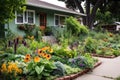 mixed edible and ornamental plants in a front yard