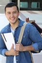 Mixed ethnicity student smiling on campus Royalty Free Stock Photo