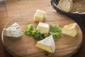 Mixed french cheese platter with bread Royalty Free Stock Photo