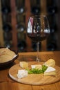 Mixed french cheese platter with bread and wine Royalty Free Stock Photo