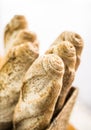 Mixed french organic french baguette bread in bakery display Royalty Free Stock Photo
