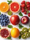 Mixed fresh berries and fruits on white.AI generated Royalty Free Stock Photo