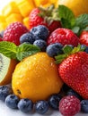 Mixed fresh berries and fruits on white.AI generated Royalty Free Stock Photo