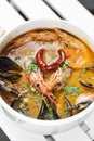 Mixed fresh creamy spicy seafood soup Royalty Free Stock Photo