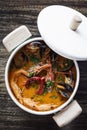 Mixed fresh creamy spicy seafood soup Royalty Free Stock Photo