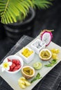 Mixed fresh exotic tropical asian fruit platter in vietnam Royalty Free Stock Photo