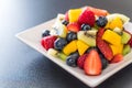 mixed fresh fruits (strawberry, raspberry, blueberry, kiwi, mango) Royalty Free Stock Photo