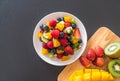 mixed fresh fruits (strawberry, raspberry, blueberry, kiwi, mango) Royalty Free Stock Photo