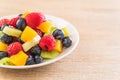 mixed fresh fruits (strawberry, raspberry, blueberry, kiwi, mango) Royalty Free Stock Photo