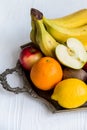 Mixed fresh fruits on tray close up Royalty Free Stock Photo