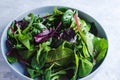 Mixed fresh salad leaves in a blue bowl top view Royalty Free Stock Photo