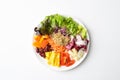 Mixed fresh salad organic vegetables with quinoa seeds on white background, Healthy vegan food Royalty Free Stock Photo