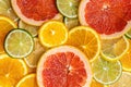 Mixed Fresh slices citrus fruit as background. Top view Royalty Free Stock Photo
