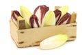 mixed fresh yellow and red chicory in a wooden crate Royalty Free Stock Photo