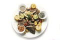 Mixed fried fish plate with seared seabass and red snapper Royalty Free Stock Photo