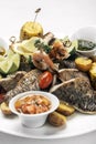 Mixed fried fish plate with seared seabass and red snapper Royalty Free Stock Photo