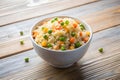 Mixed fried rice in a cup on white floor Royalty Free Stock Photo