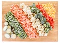 Mixed frozen vegetables on cutting board Royalty Free Stock Photo
