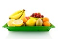 Mixed fruit on green tray Royalty Free Stock Photo