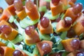 Mixed fruit skewer for chocolate fountain Royalty Free Stock Photo