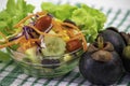 Mixed fruit and vegetable salad in glass bowl Royalty Free Stock Photo