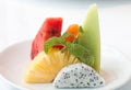 Mixed fruit on white plate. Royalty Free Stock Photo
