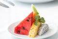 Mixed fruit on white plate. Royalty Free Stock Photo