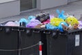 Mixed garbage in large quantities in the construction container. Sorting, Zero waste. second hand space. Recycling mixed