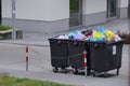 Mixed garbage in large quantities in the construction container. Sorting, Zero waste. second hand space. Recycling mixed