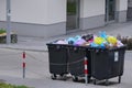 Mixed garbage in large quantities in the construction container. Sorting, Zero waste. second hand space. Recycling mixed