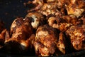 Mixed grilled meat platter. Assorted delicious grilled meat. The closeup of some meat skewers being grilled in a barbecue. grilled Royalty Free Stock Photo